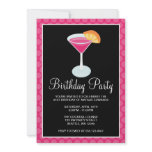 Pink Polka Dot Cocktail Drink 21st Birthday Party Custom Invitation