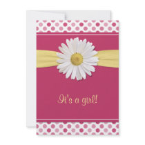 Pink Polka Dot Daisy Baby Shower Invitation