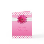 Pink Polka Dot Daisy Bat Mitzvah Thank You Card