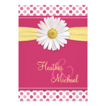 Pink Polka Dot Daisy Wedding Invitation