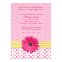 Pink Polka Dot Gerber Daisy Baby Shower Invitation