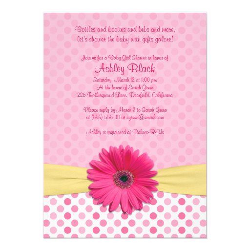 Pink Polka Dot Gerber Daisy Baby Shower Invitation