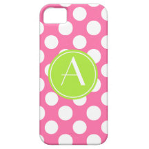 Pink Polka Dot Lime Circle Monogram iPhone 5 Case