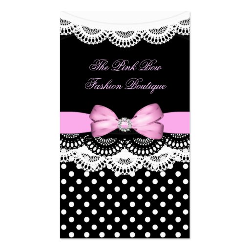 Pink Polka Dot Pink Black Lace White Diamond Bow Business Cards (front side)