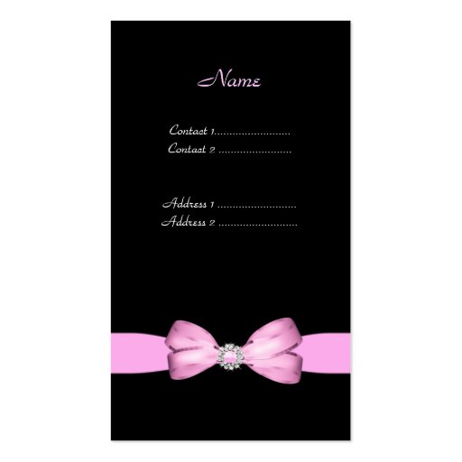 Pink Polka Dot Pink Black Lace White Diamond Bow Business Cards (back side)