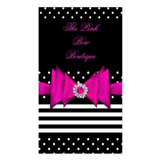 Pink Polka Dot Pink Black Stripe Pink Diamond Bow Business Card (front side)