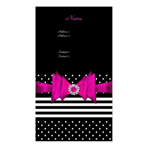 Pink Polka Dot Pink Black Stripe Pink Diamond Bow Business Card (back side)