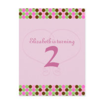 Pink Polka dot Postcard birthday party Invitation