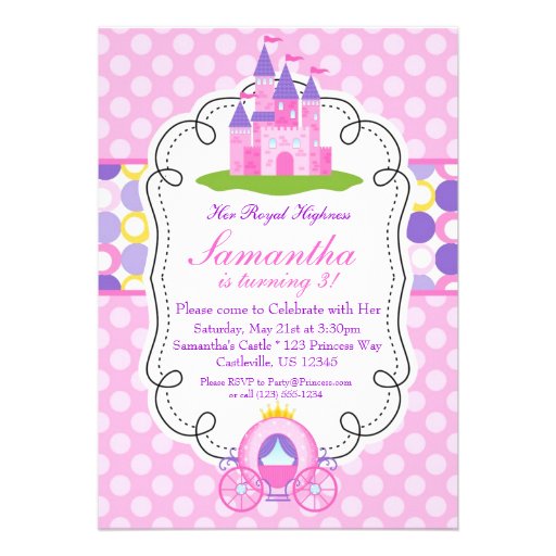 Pink Polka Dot Princess Birthday Party Custom Announcements