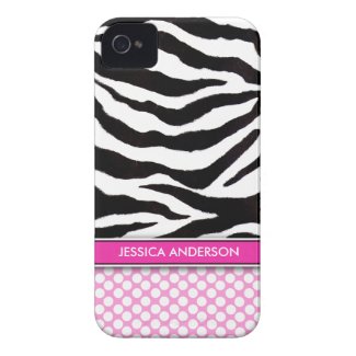 Pink Polka Dot Zebra Stripe iPhone 4 Case-Mate casemate_case