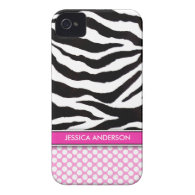 Pink Polka Dot Zebra Stripe iPhone 4 Case-Mate