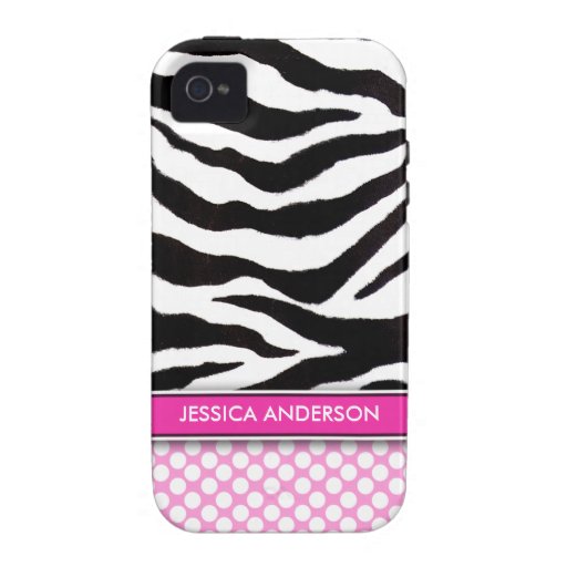 Pink Polka Dot Zebra Stripe iPhone 4 Case-Mate