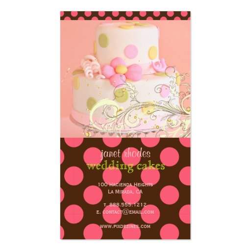 Pink polka dots and Chocolate Bakery/pâtisserie Business Cards (front side)