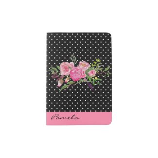 Pink Polka Dots and Flowers Passport Holder