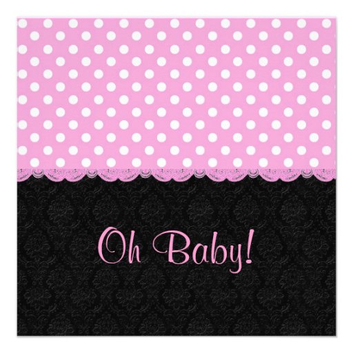 Pink Polka Dots and Lace Girl Baby Shower Personalized Announcements