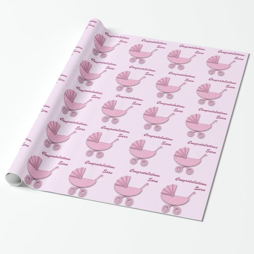 pink polka dots baby stroller wrapping paper Zazzle