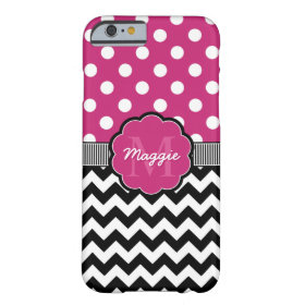 Pink Polka Dots Black Chevron Monogram Barely There iPhone 6 Case