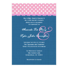 Pink Polka Dots Blue and Ribbon Edge Wedding Cards