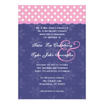 Pink Polka Dots Blue and Ribbon Edge Wedding Custom Invitation