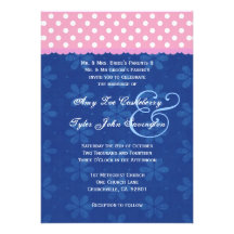 Pink Polka Dots Blue and Ribbon Edge Wedding Custom Announcement