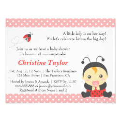 Pink Polka Dots Cute Ladybug Girl Baby Shower Invite