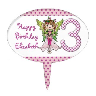 Pink Polka Dots Fairy Princess 3rd Birthday Cake Toppers