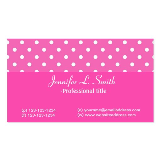 Pink polka dots girly business card business card templates (back side)