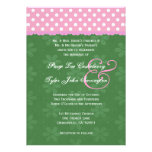 Pink Polka Dots Green and Ribbon Edge Wedding Custom Invitations