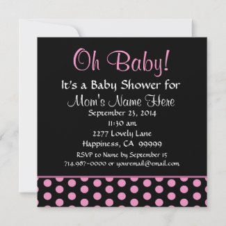 Pink Polka Dots Little Girl Baby Shower Personalized Invite