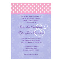 Pink Polka Dots Purple and Ribbon Edge Wedding Custom Invites