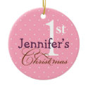 Pink polka dots purple name baby first holiday ornament