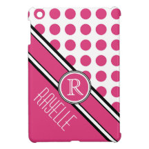Pink Polkadot Diagonal Monogram and Name iPad Mini Case