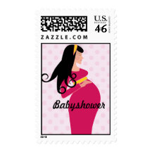 pink polkadot pregnant mom babyshower postage