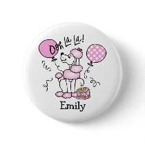 Pink Poodle Birthday Custom Buttons