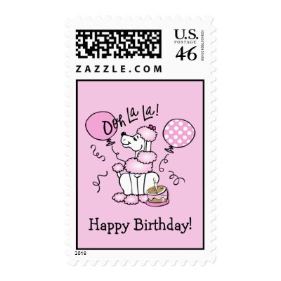 Pink Poodle Birthday Custom Stamp