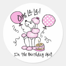 Pink Poodle Birthday Sticker