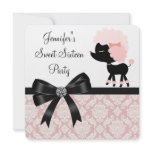 Pink Poodle Damask Sweet 16 Birthday Party Announcement