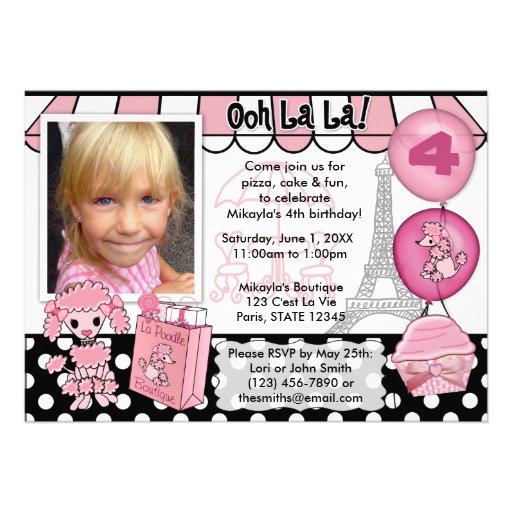 Pink Poodle in Paris Birthday Invitation