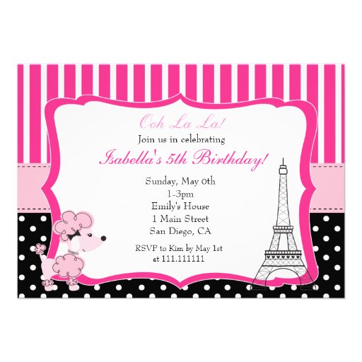 Pink Poodle in Paris Birthday Party Invitation