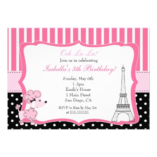 Pink Poodle in Paris Birthday Party Invitation