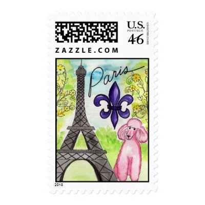 Pink Poodle in Paris Stamps