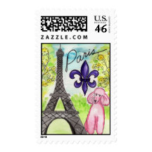Pink Poodle in Paris Stamps