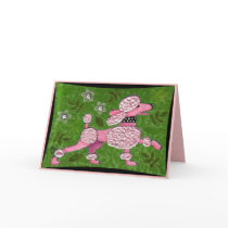 PINK POODLE PARADE - playful poodle greeting card by folkartblonde PINK POODLE PARADE - playful poodle greeting card