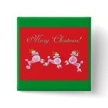 Pink Poodle Retro Merry Christmas Art Button Pin