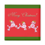 Pink Poodle Retro Merry Christmas Art Magnet