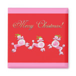 Pink Poodle Retro Merry Christmas Art Magnet