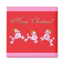 Pink Poodle Retro Merry Christmas Art Magnet by greerdesign Pink Poodle Retro Merry Christmas Art Magnet