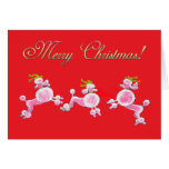 Pink Poodle Retro Merry Christmas Greeting Cards