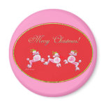 Pink Poodles Retro Christmas Art Magnet