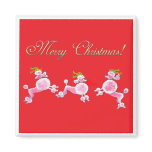 Pink Poodles Retro Christmas Art Magnet